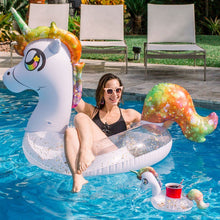 Load image into Gallery viewer, Unicorn Glitter Pool Float with Drink Holder