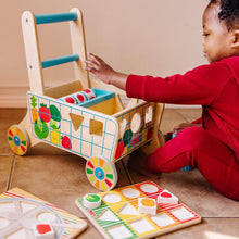 Load image into Gallery viewer, Wooden Shape Sorting Grocery Cart Push Toy
