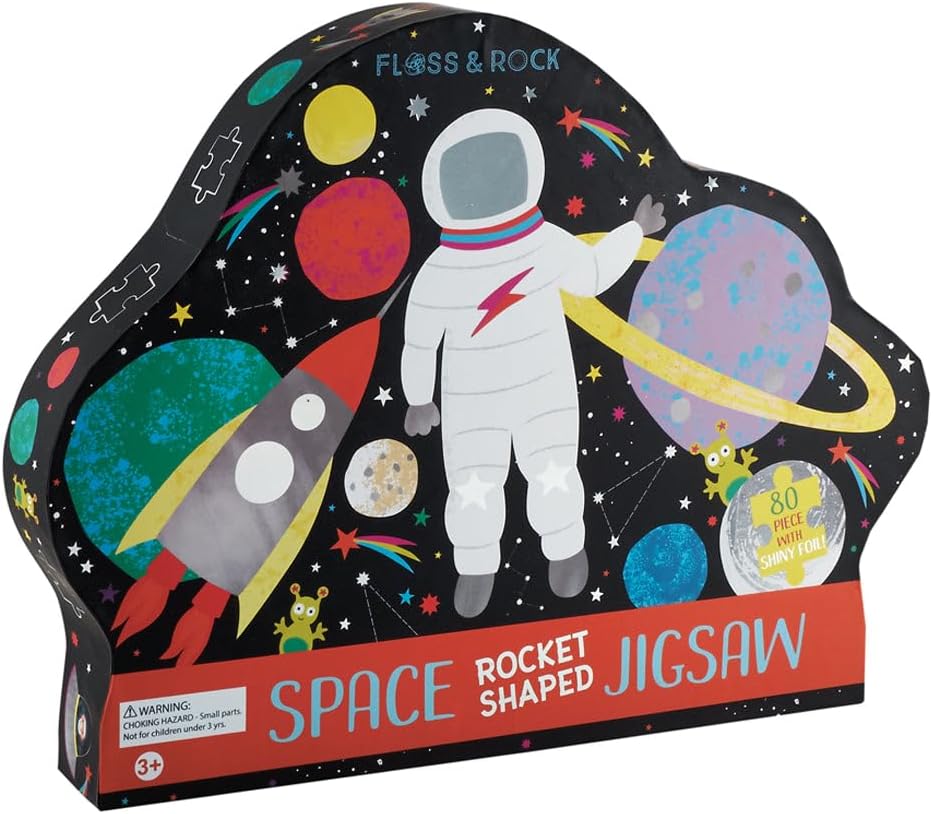 Rocket-Shaped Foiled Jigsaw Puzzle - Space 80-Piece