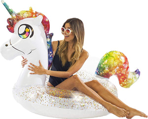 Unicorn Glitter Pool Float with Drink Holder