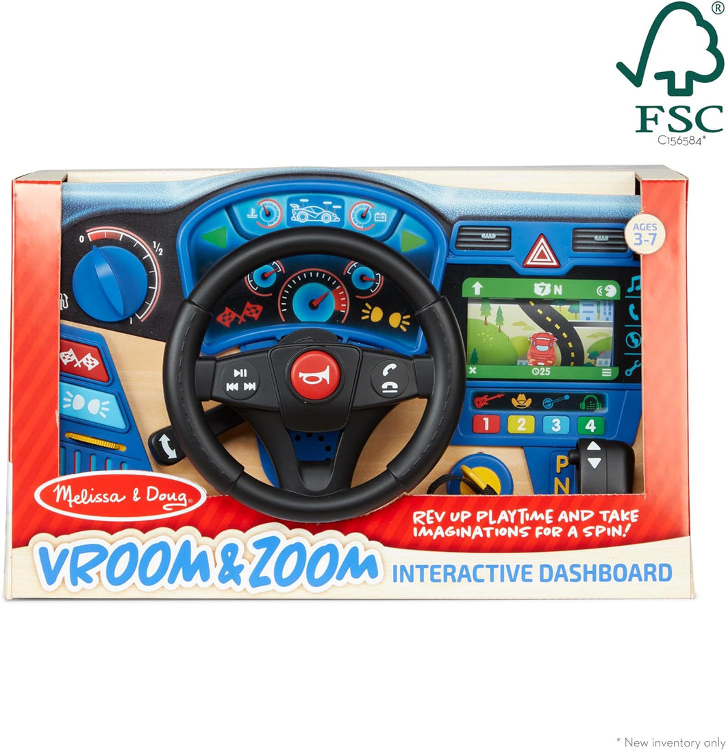 Vroom & Zoom Interactive Wooden Dashboard Steering Wheel