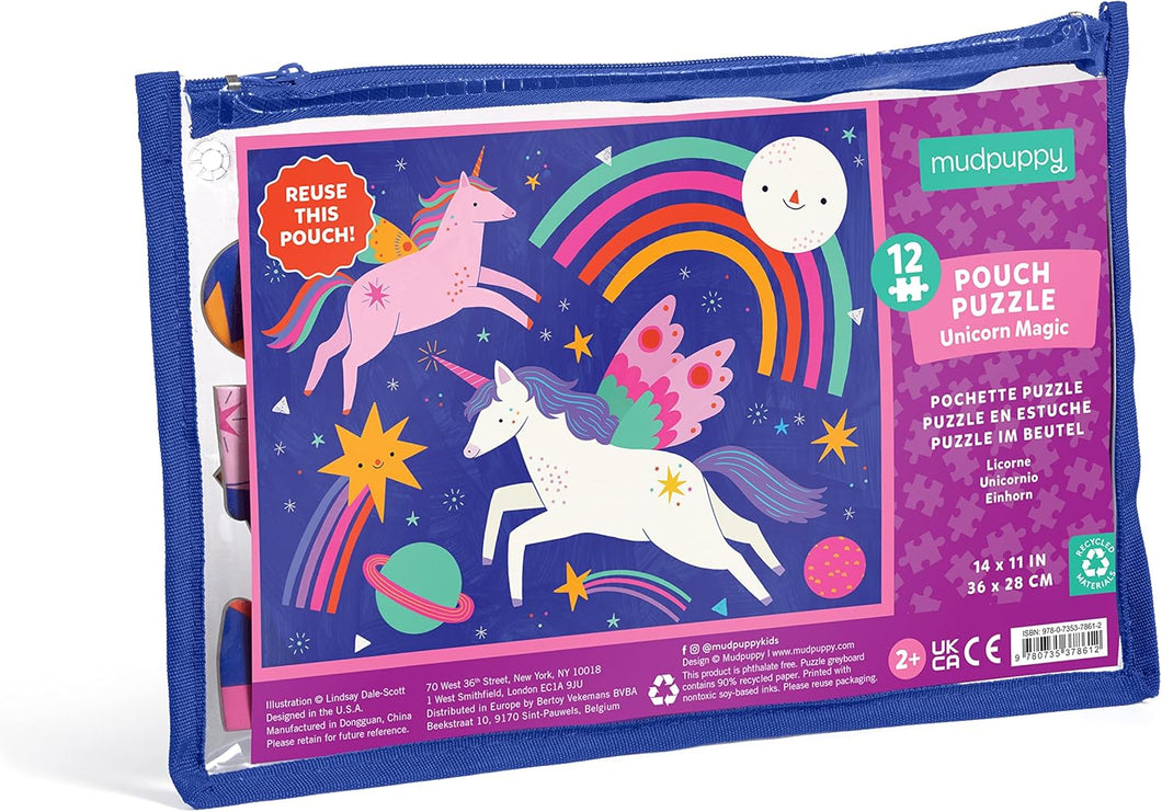 Unicorn Magic – 12 Piece Puzzle with Reusable Zipper Pouch