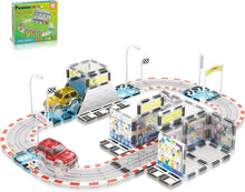 Load image into Gallery viewer, PicassoTiles Magnet Tile Race Car Track Construction Toy Blocks with 2 Trucks
