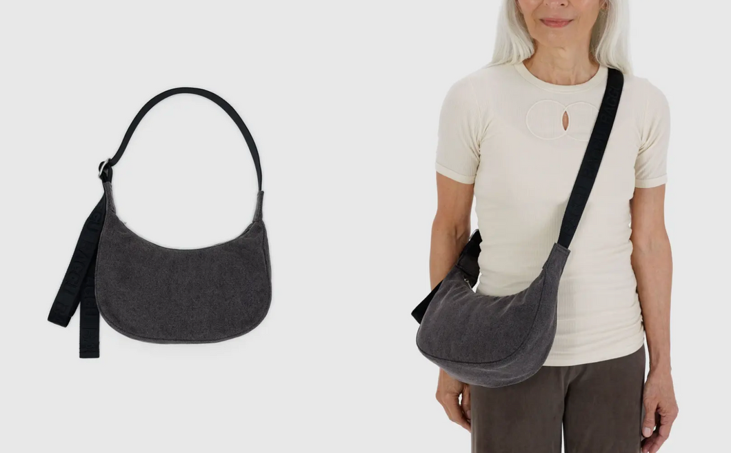 Baggu Small Denim Crescent Bag - Washed Black Denim