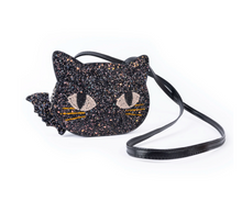 Load image into Gallery viewer, Cat&#39;s Meow Black Chunky Glitter Kitty Purse
