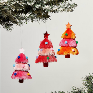 Hand-Crafted Sisal Tree with Pom Poms Ornament