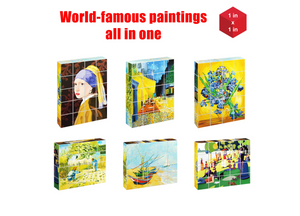 PicassoTiles 20pc 1" Magnetic Puzzle Cubes World Famous Paintings Set Photo Frame