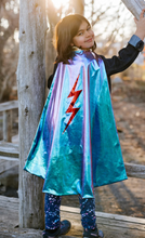 Load image into Gallery viewer, Reversible Blue Lightning Holographic Cape
