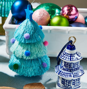 Hand-Crafted Sisal Tree with Pom Poms Ornament