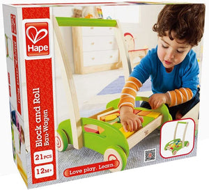 Block and Roll Cart Toddler Wooden Push