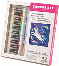 Load image into Gallery viewer, Unicorn with Paint &amp; Brush Canvas Set
