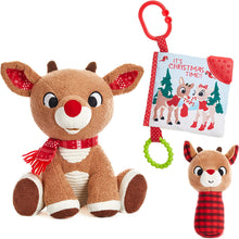 Load image into Gallery viewer, Rudolph The Red-Nosed Reindeer Set with Stuffed Animal, Plush Rattle, &amp; Crinkle Teether Activity Soft Book
