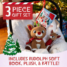 Load image into Gallery viewer, Rudolph The Red-Nosed Reindeer Set with Stuffed Animal, Plush Rattle, &amp; Crinkle Teether Activity Soft Book
