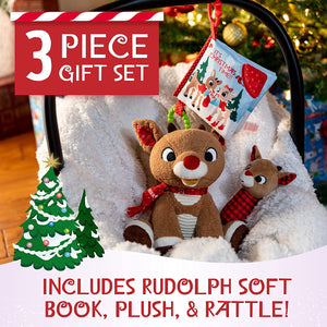 Rudolph The Red-Nosed Reindeer Set with Stuffed Animal, Plush Rattle, & Crinkle Teether Activity Soft Book